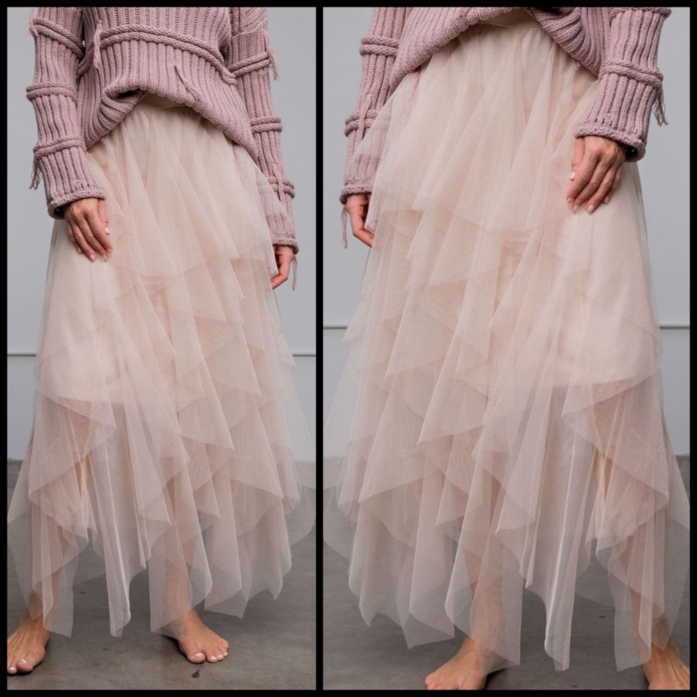EASEL "Fairy Tale" Tiered Mesh Overlay Waterfall Lined Midi Maxi Ballerina Skirt - Picture 8 of 16